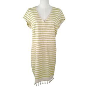Anthropologie Dolan Left Coast Lenora Striped Tassel Dress MEDIUM Green Cream